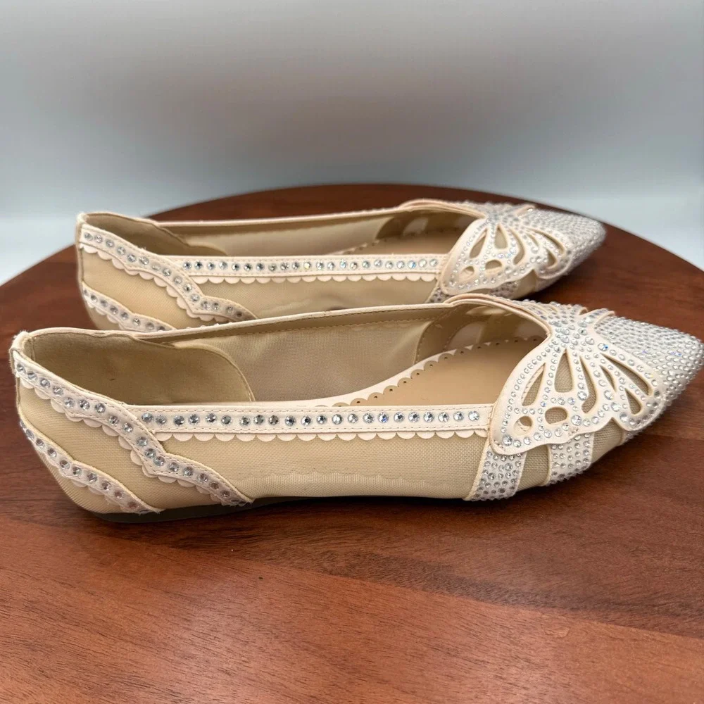 Copper Key Ritzie Satin Mesh Rhinestone Butterfly‎ Flats Bridal Fairy Glam W 8.5